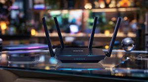 Starlink router on a glass table